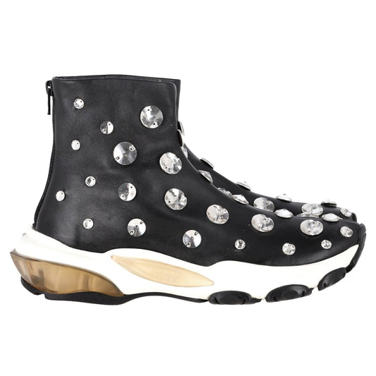 Valentino Garavani Crystal-Embellished Sneakers in Black Leather