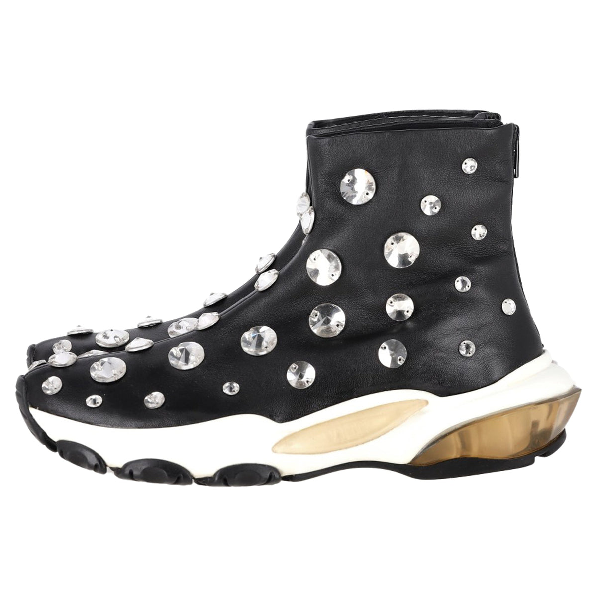 Valentino Garavani Crystal-Embellished Sneakers in Black Leather
