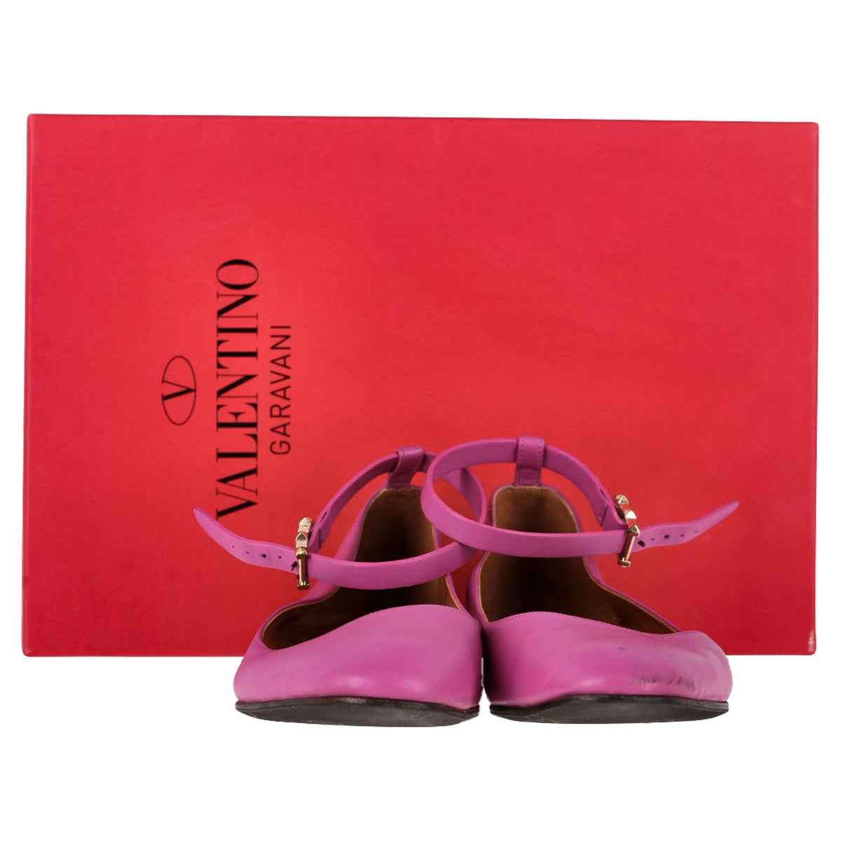 Valentino Garavani Tan-Go Ankle-Strap Ballerina Flats in Pink Leather