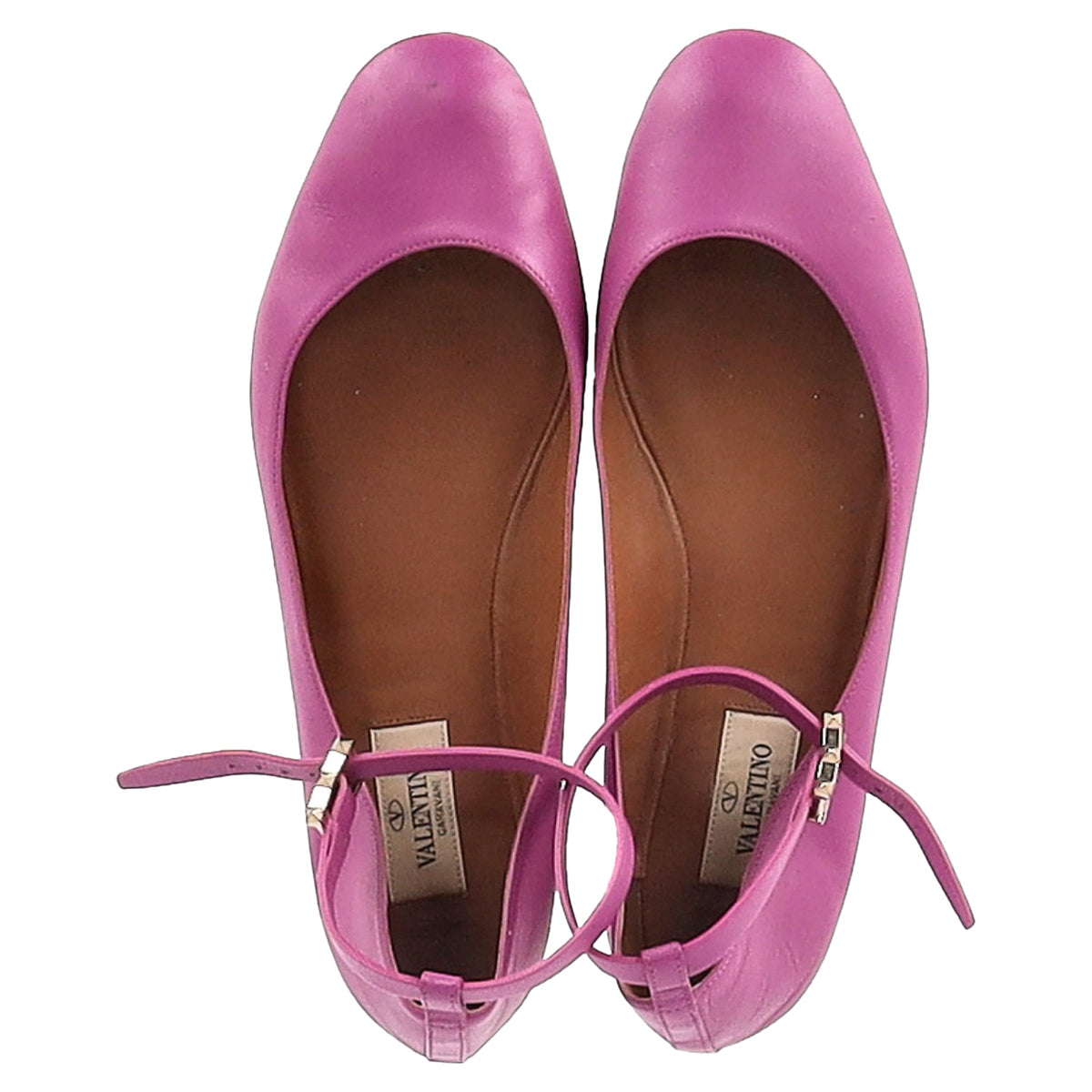 Valentino Garavani Tan-Go Ankle-Strap Ballerina Flats in Pink Leather
