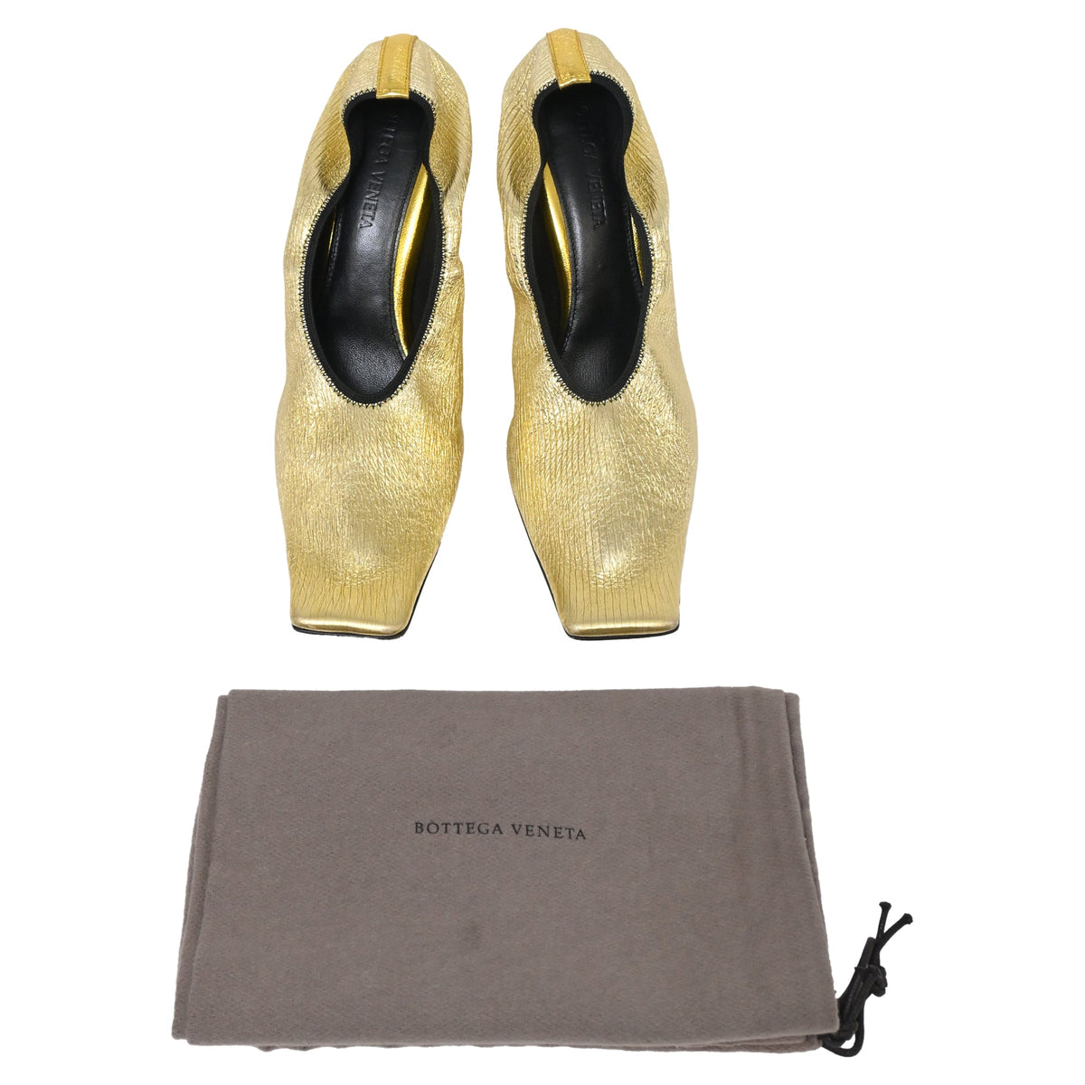 Bottega Veneta Crunch Sharpei Pumps in Gold Leather
