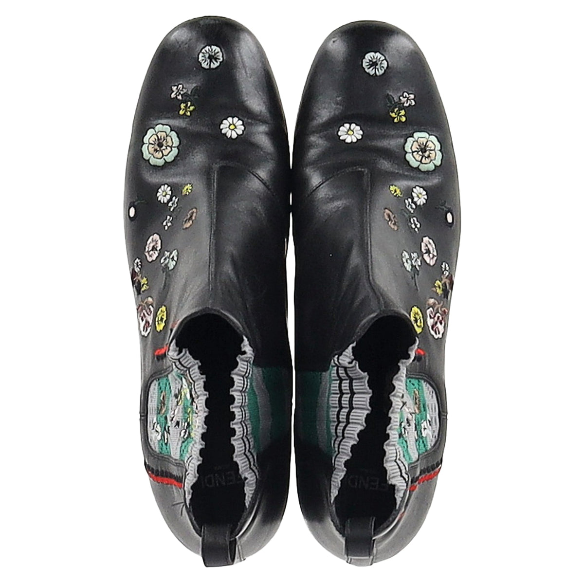 Fendi Floral Ankle Boots in Black Leather