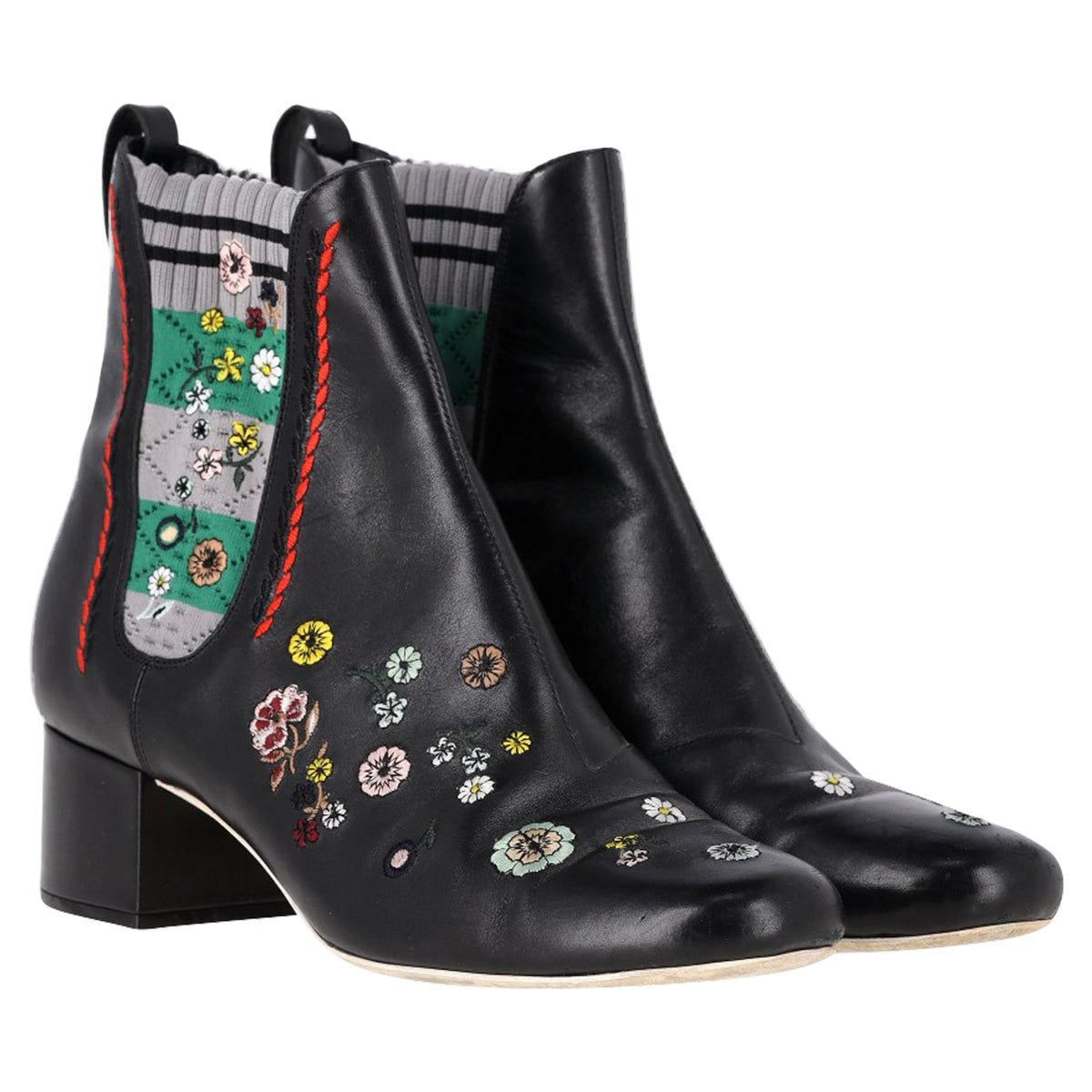 Fendi Floral Ankle Boots in Black Leather