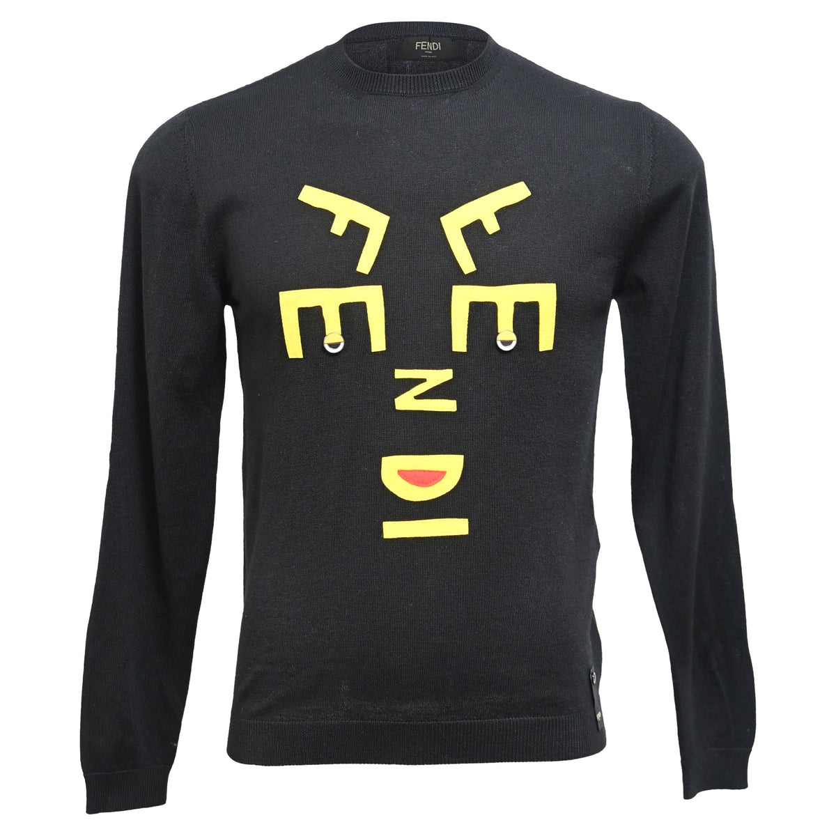 Fendi Logo Print Sweater in Black Wool
