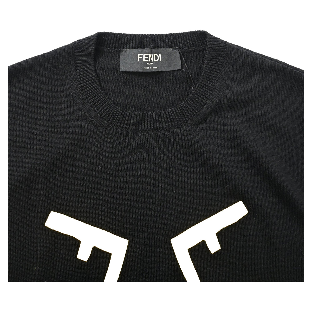 Fendi Logo Print Sweater in Black Wool
