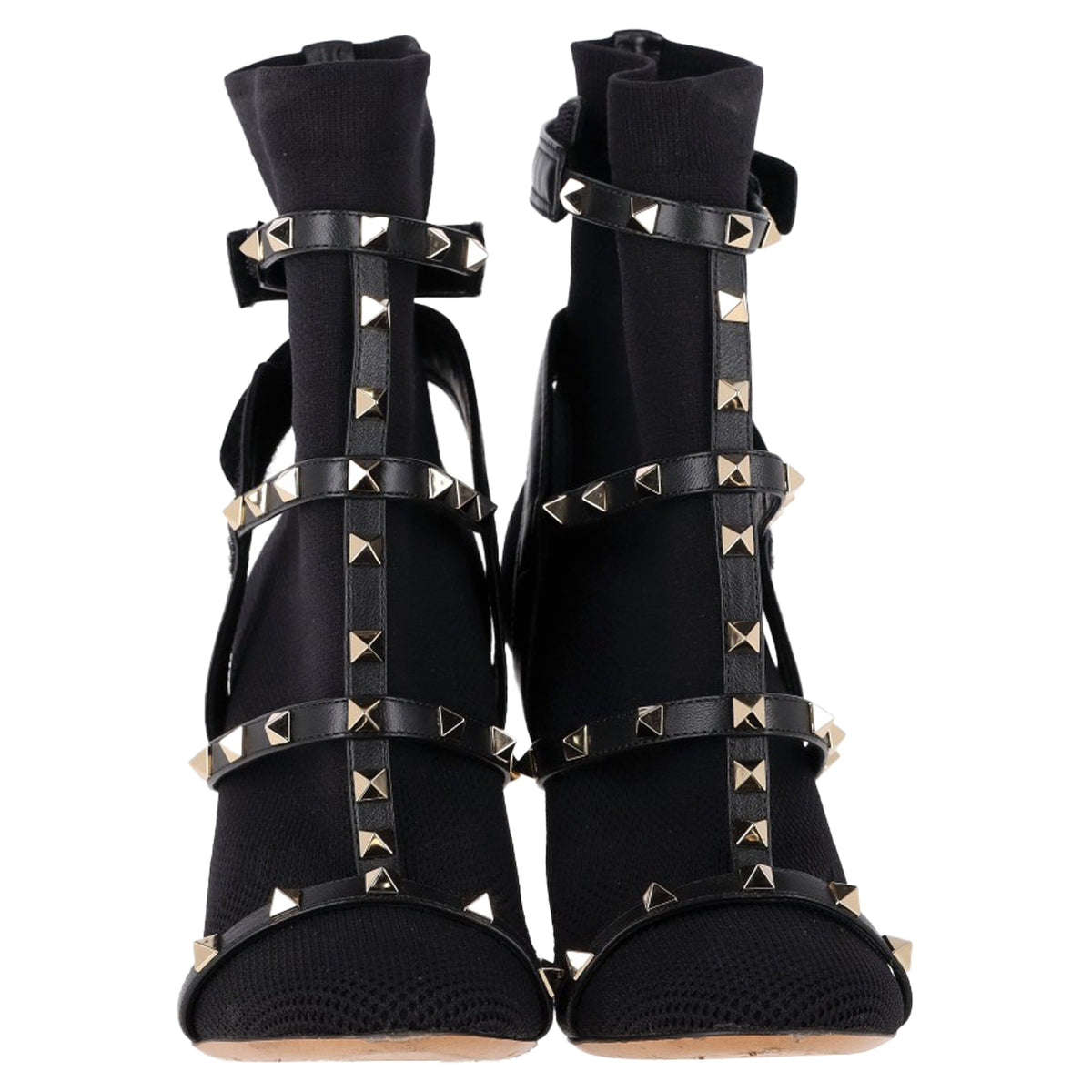 Valentino Knit Rockstud Caged Boots in Black Leather