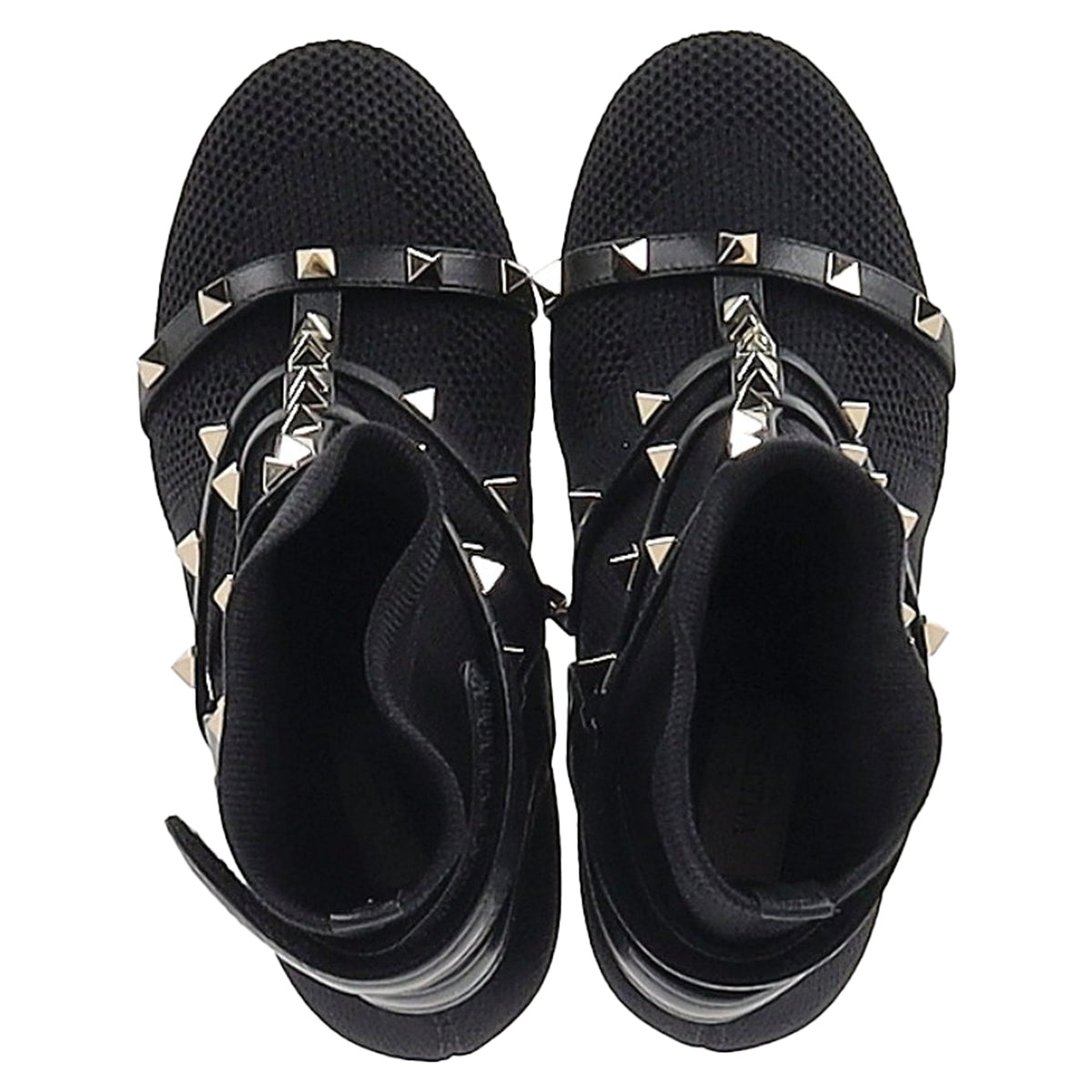 Valentino Knit Rockstud Caged Boots in Black Leather