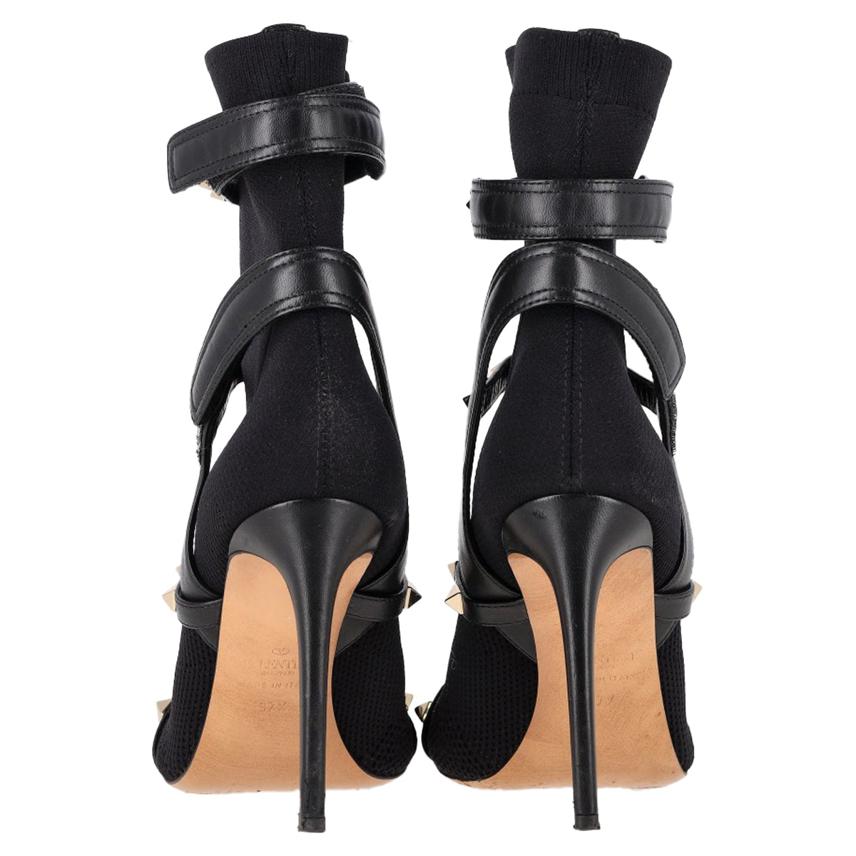 Valentino Knit Rockstud Caged Boots in Black Leather
