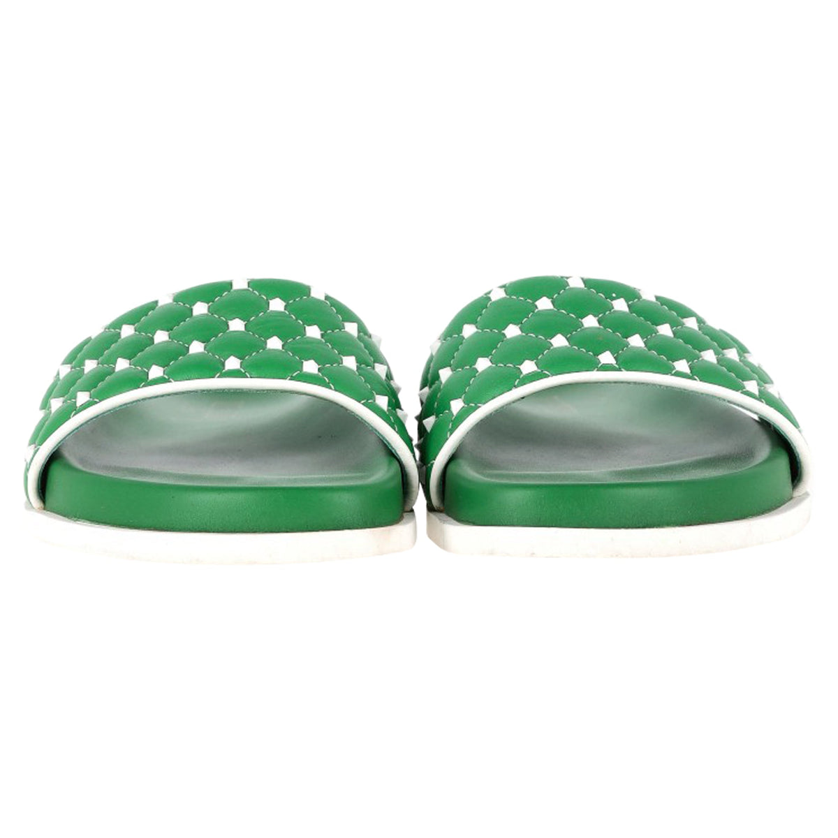Valentino Garavani Rockstud Quilted Slides In Green Leather