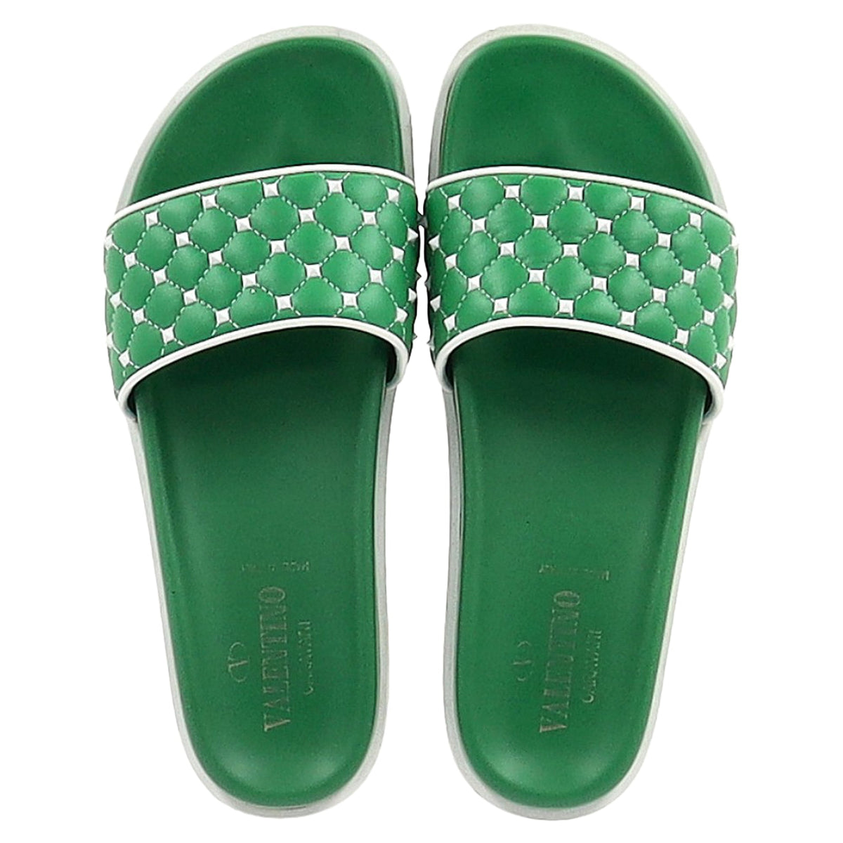 Valentino Garavani Rockstud Quilted Slides In Green Leather