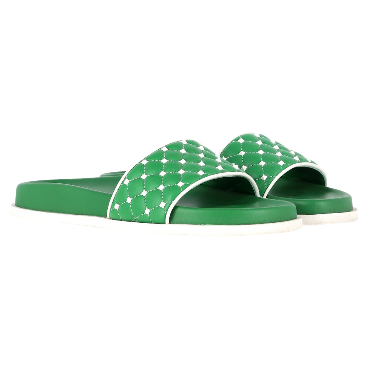 Valentino Garavani Rockstud Quilted Slides In Green Leather