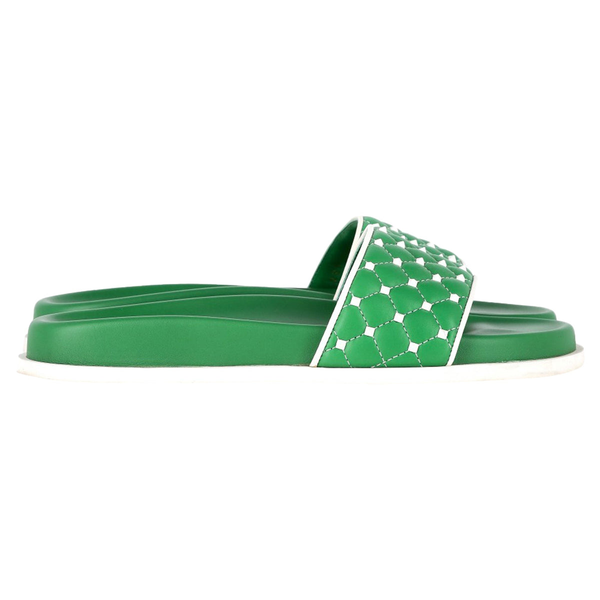Valentino Garavani Rockstud Quilted Slides In Green Leather