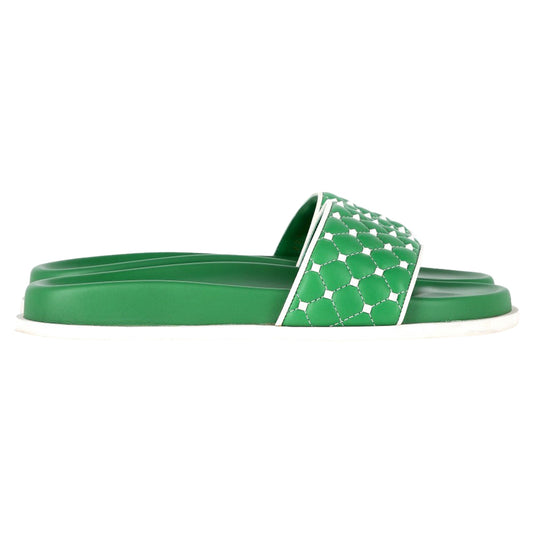 Valentino Garavani Rockstud Quilted Slides In Green Leather