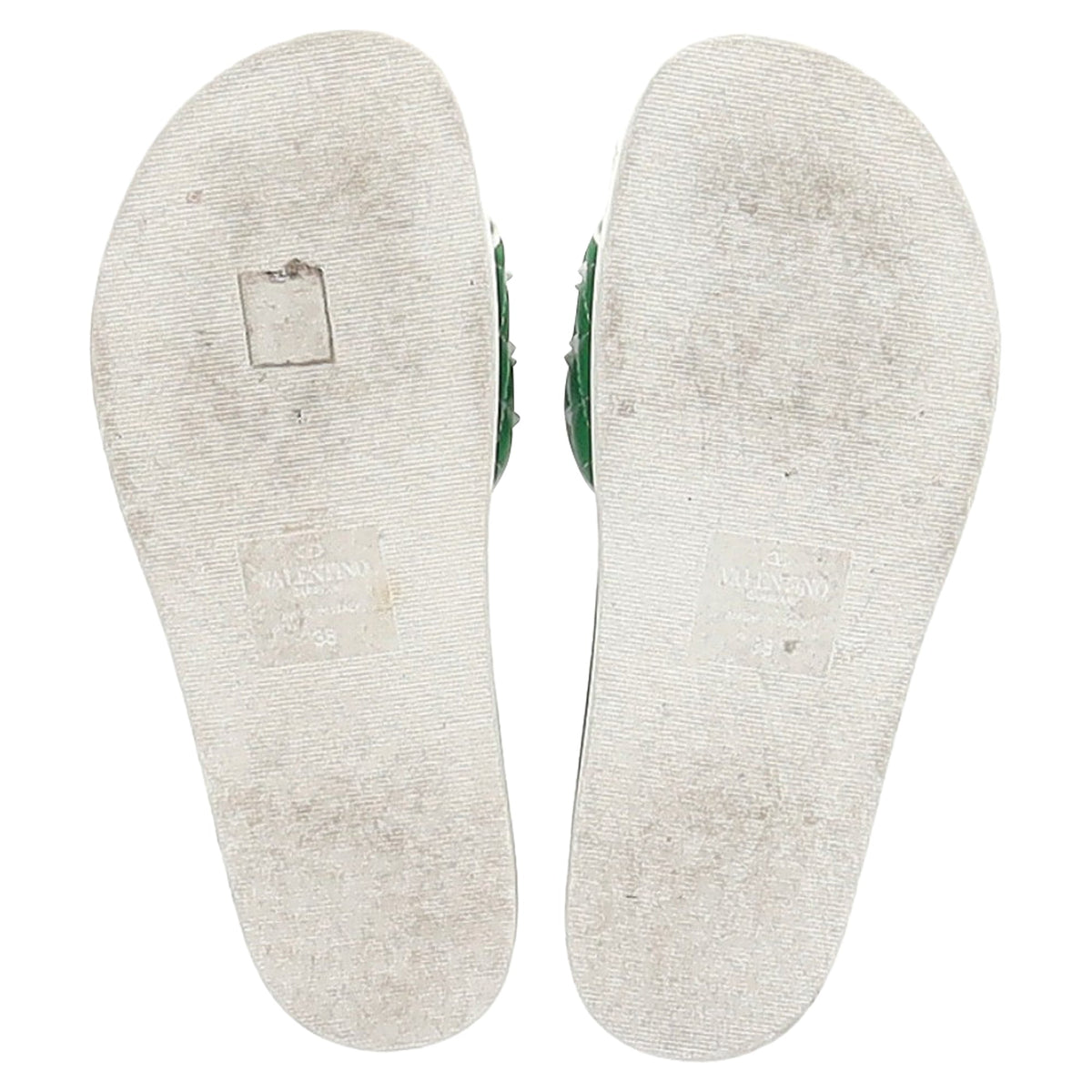 Valentino Garavani Rockstud Quilted Slides In Green Leather