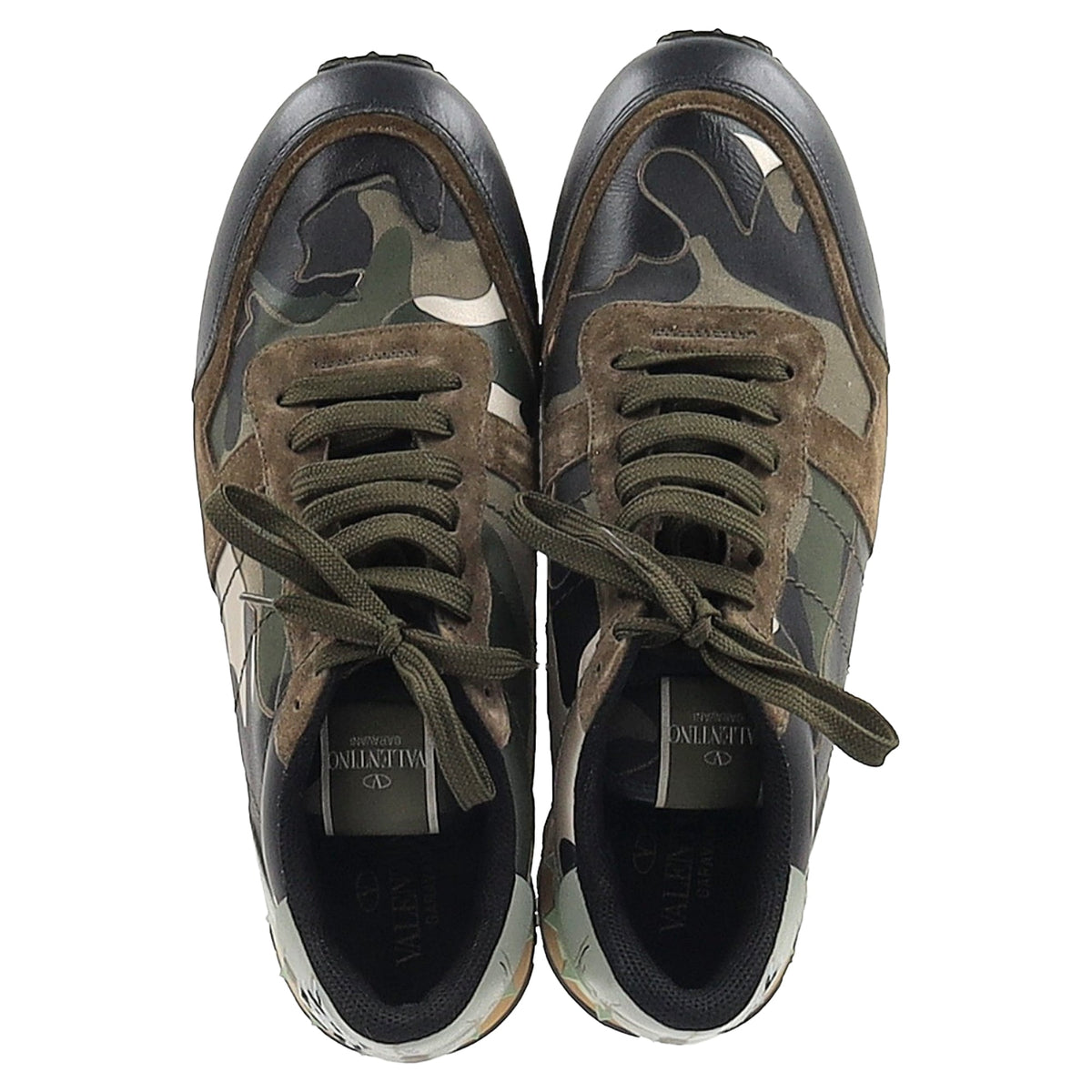 Valentino Rockrunner Camouflage Studded Sneakers in Multicolor Leather