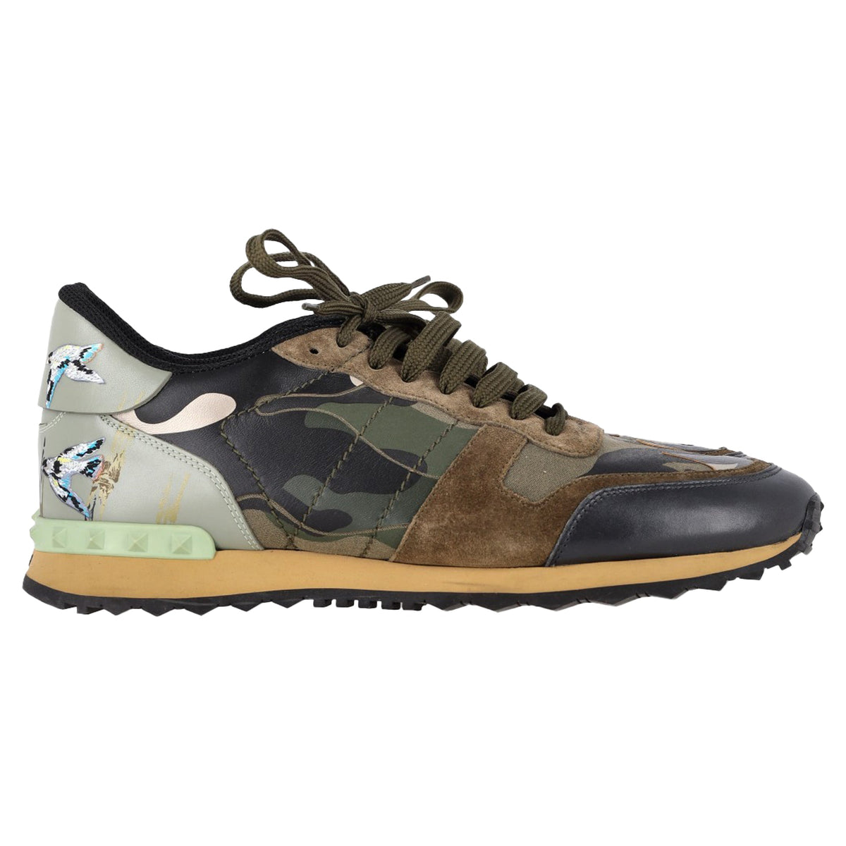 Valentino Rockrunner Camouflage Studded Sneakers in Multicolor Leather