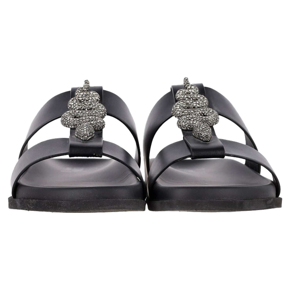 Valentino Garavani Serpent Snake Embellished Slippers in Black Leather