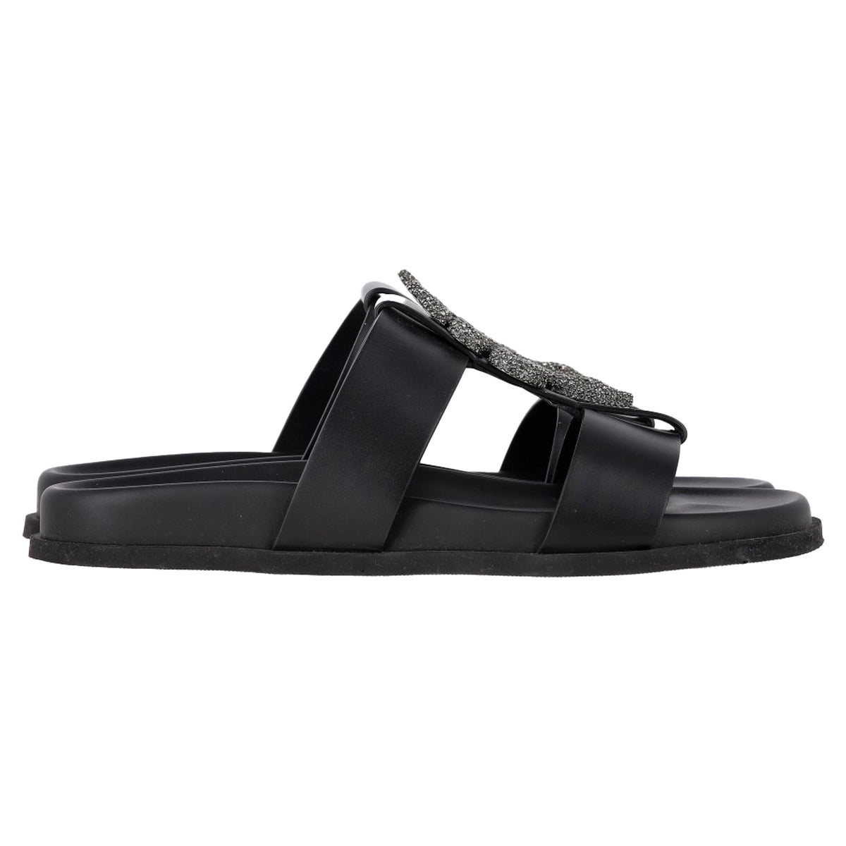 Valentino Garavani Serpent Snake Embellished Slippers in Black Leather