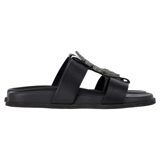 Valentino Garavani Serpent Snake Embellished Slippers in Black Leather