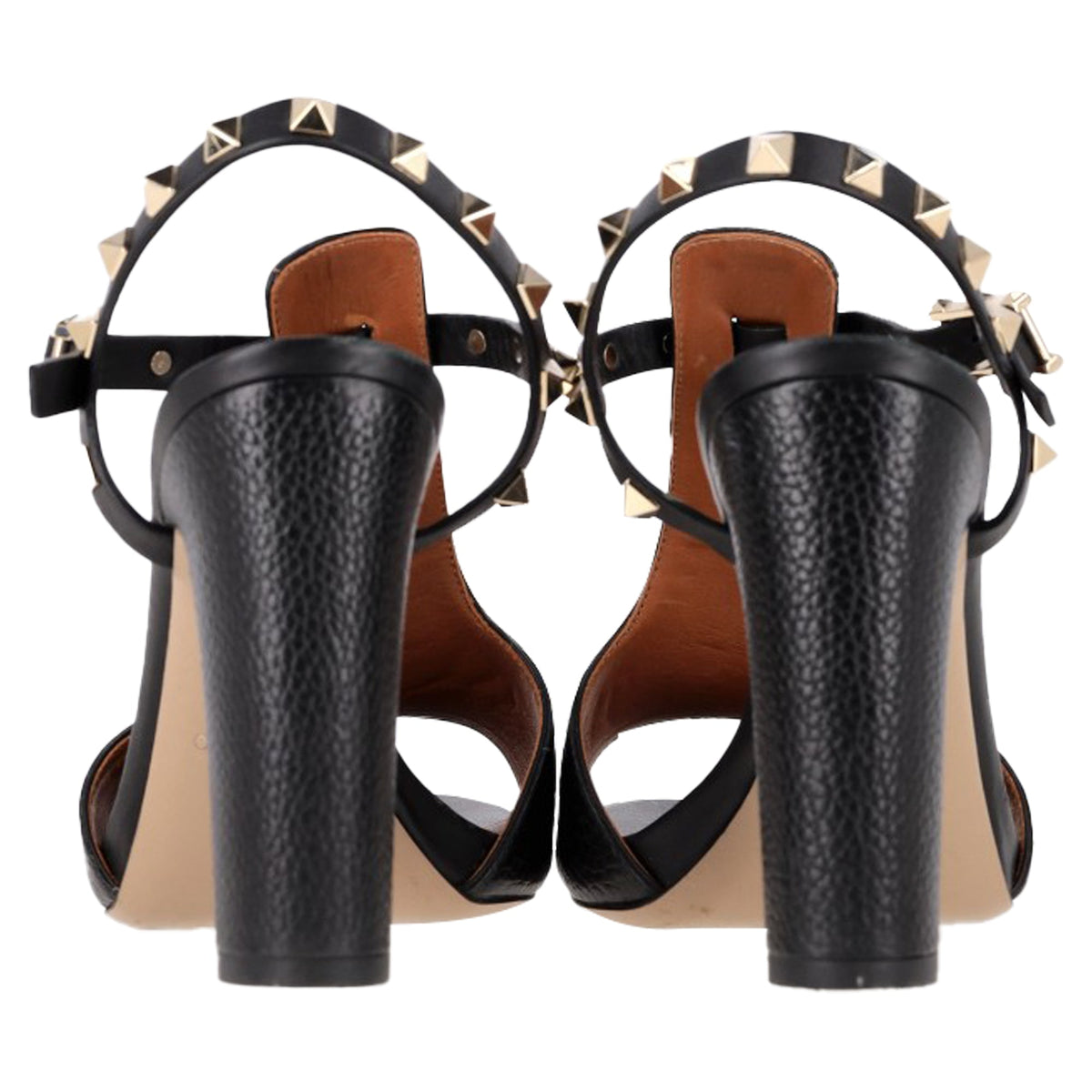 Valentino Garavani Rockstud T-Strap Sandal Heels in Black Leather