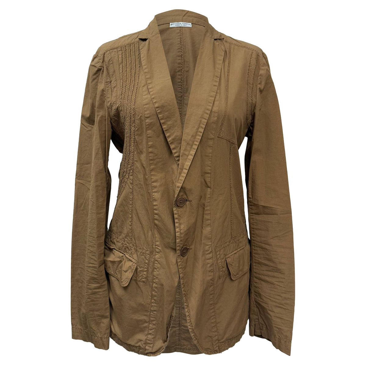 Bottega Veneta Single-Breasted Detailed Stitch Blazer in Brown Cotton