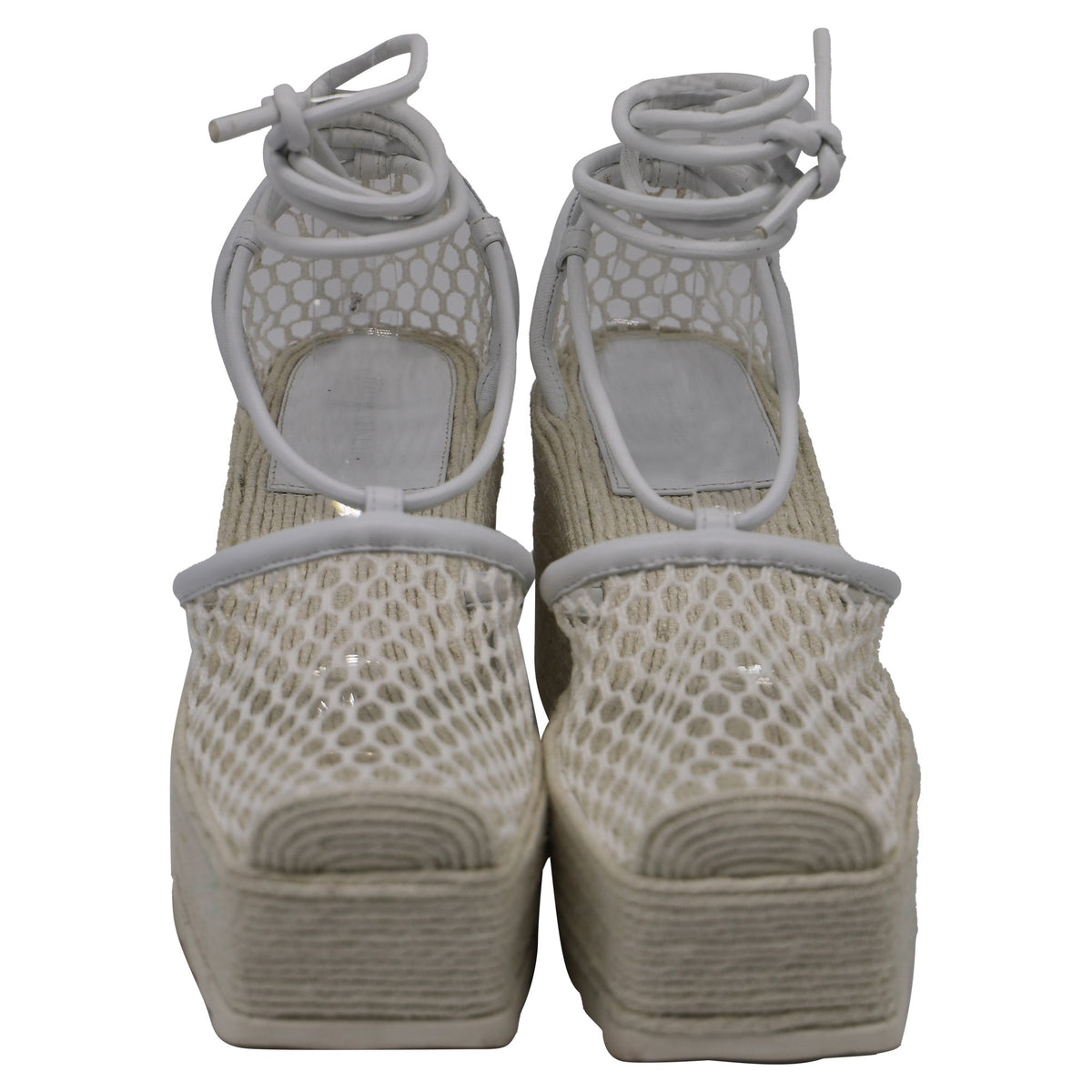 Bottega Veneta Stretch Lace-Up Wedge Espadrilles in White Leather