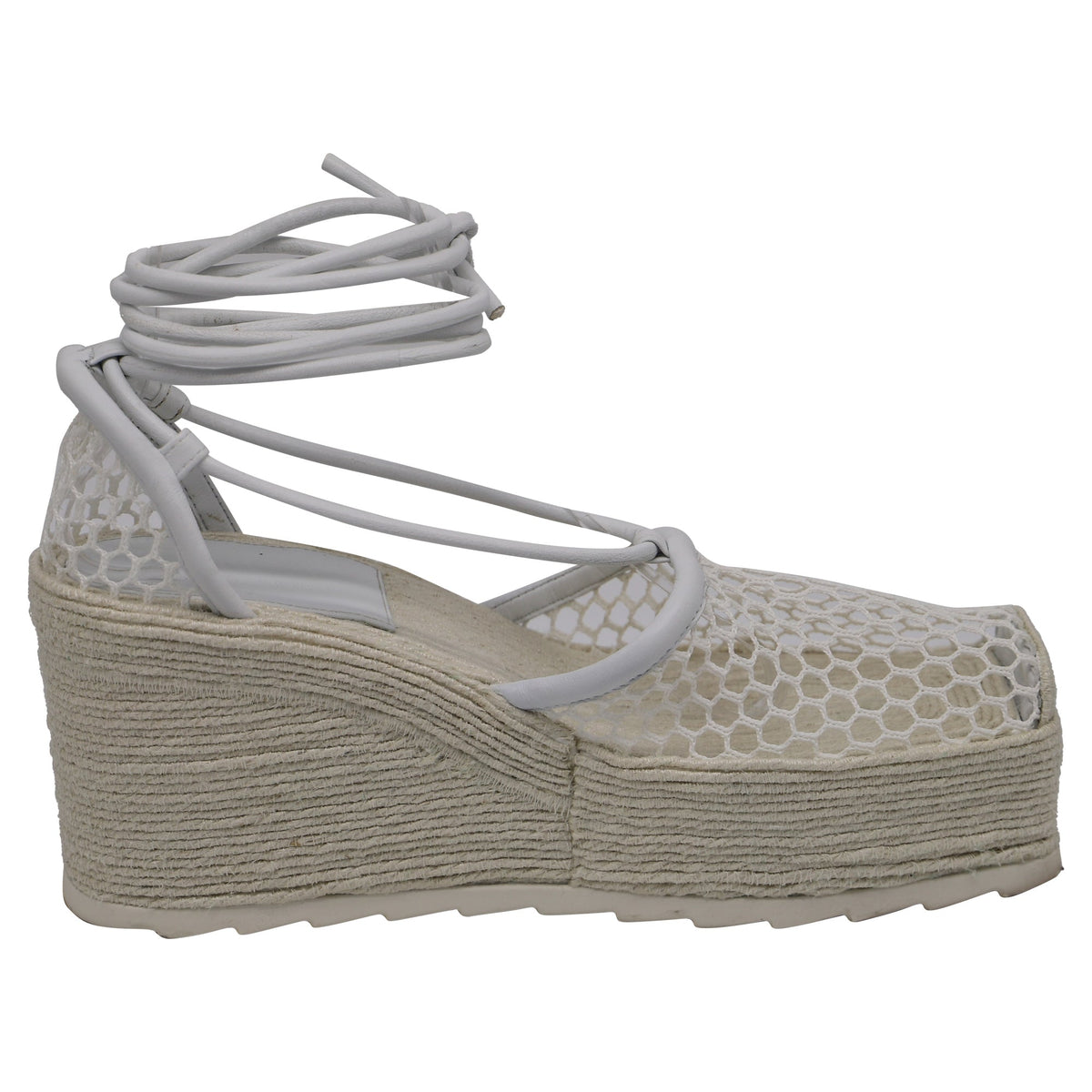 Bottega Veneta Stretch Lace-Up Wedge Espadrilles in White Leather