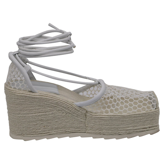 Bottega Veneta Stretch Lace-Up Wedge Espadrilles in White Leather