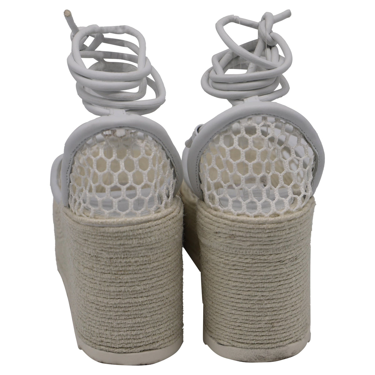 Bottega Veneta Stretch Lace-Up Wedge Espadrilles in White Leather