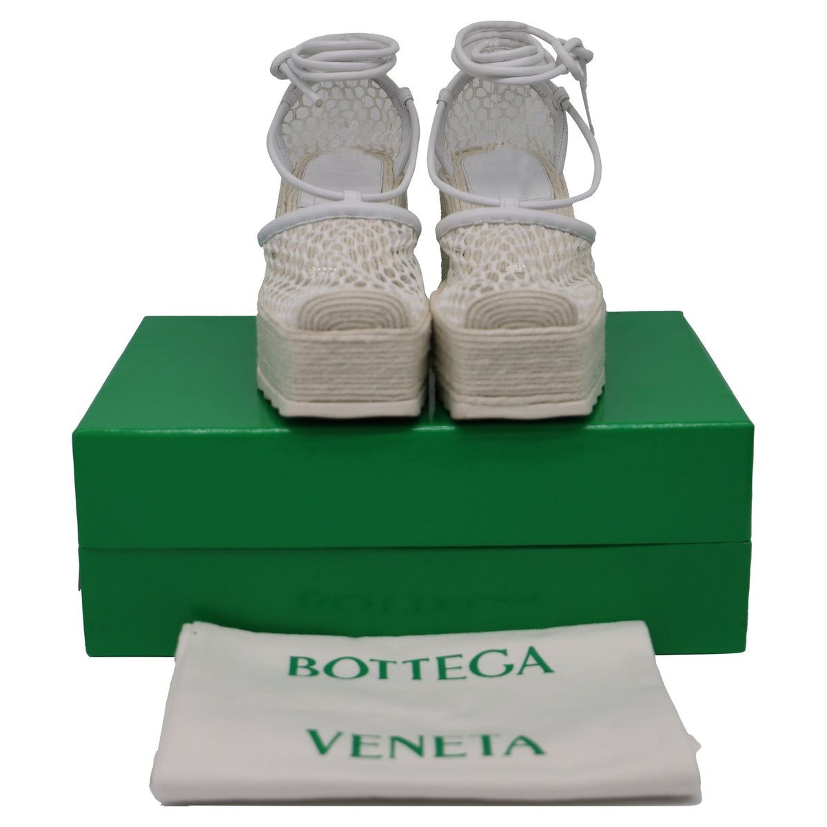 Bottega Veneta Stretch Lace-Up Wedge Espadrilles in White Leather