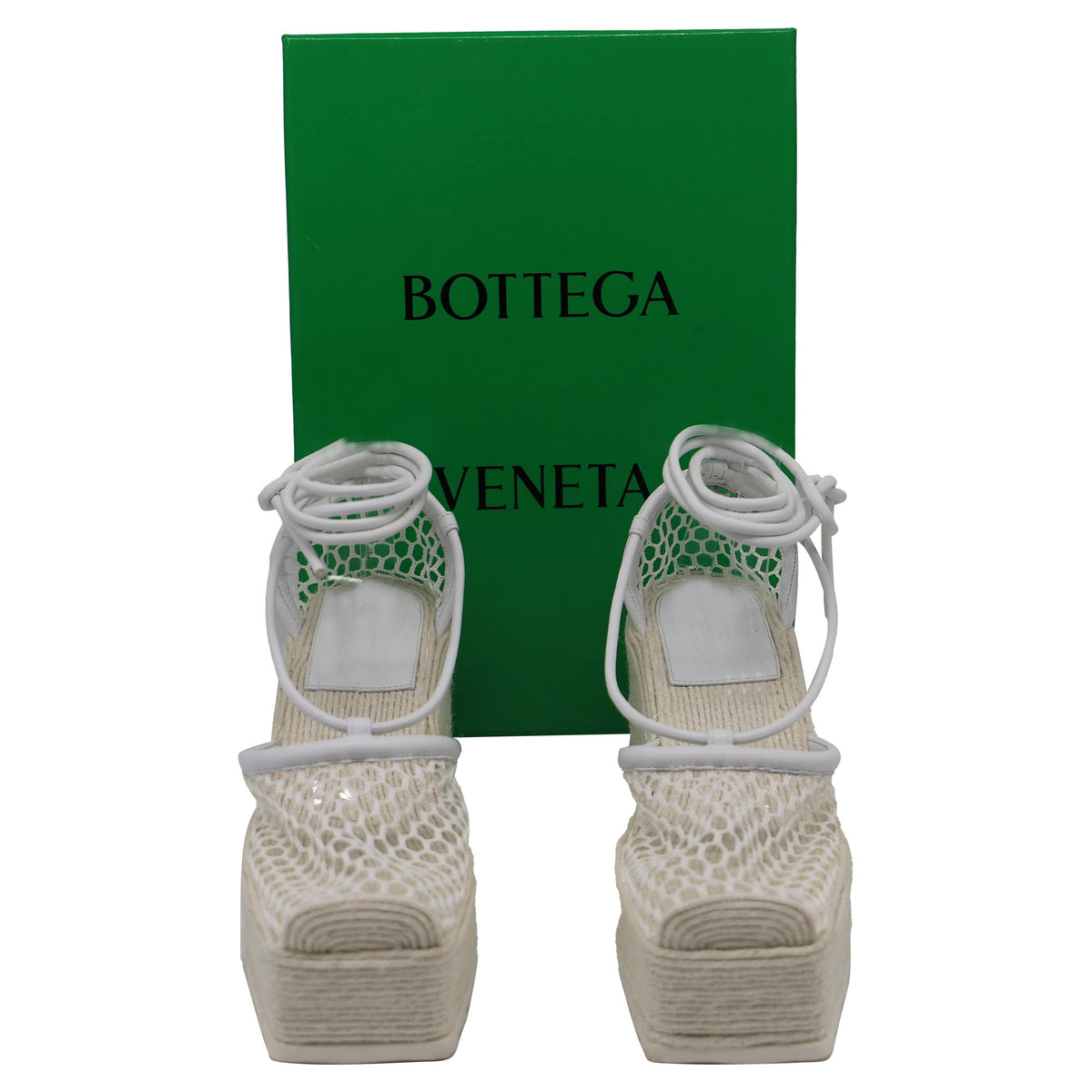 Bottega Veneta Stretch Lace-Up Wedge Espadrilles in White Leather