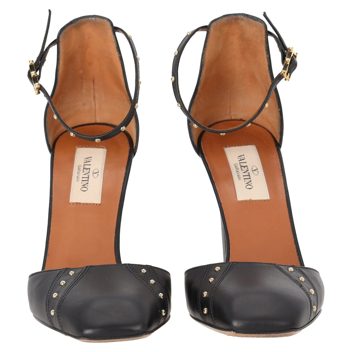 Valentino Studded Ankle Strap Pumps in Black Leather