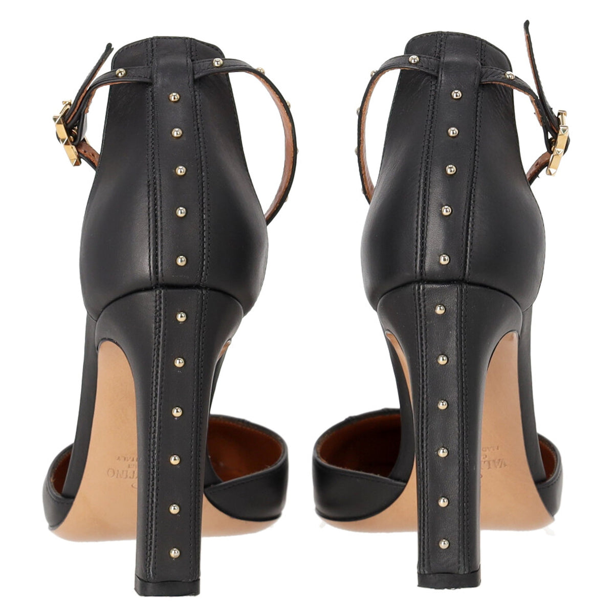 Valentino Studded Ankle Strap Pumps in Black Leather