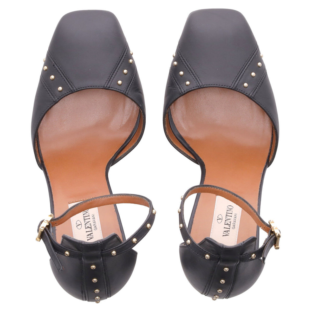 Valentino Studded Ankle Strap Pumps in Black Leather