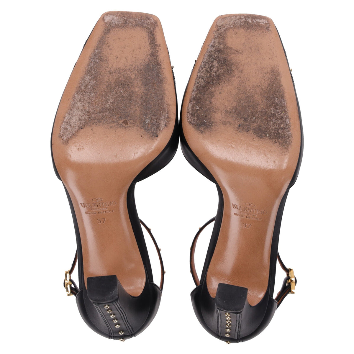 Valentino Studded Ankle Strap Pumps in Black Leather