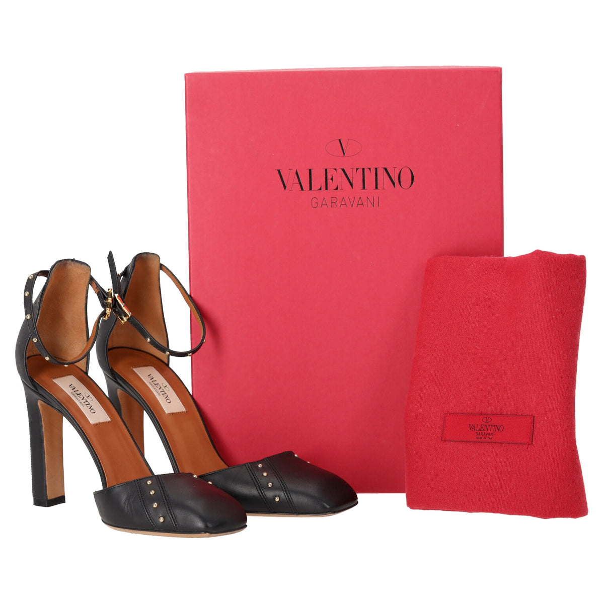 Valentino Studded Ankle Strap Pumps in Black Leather