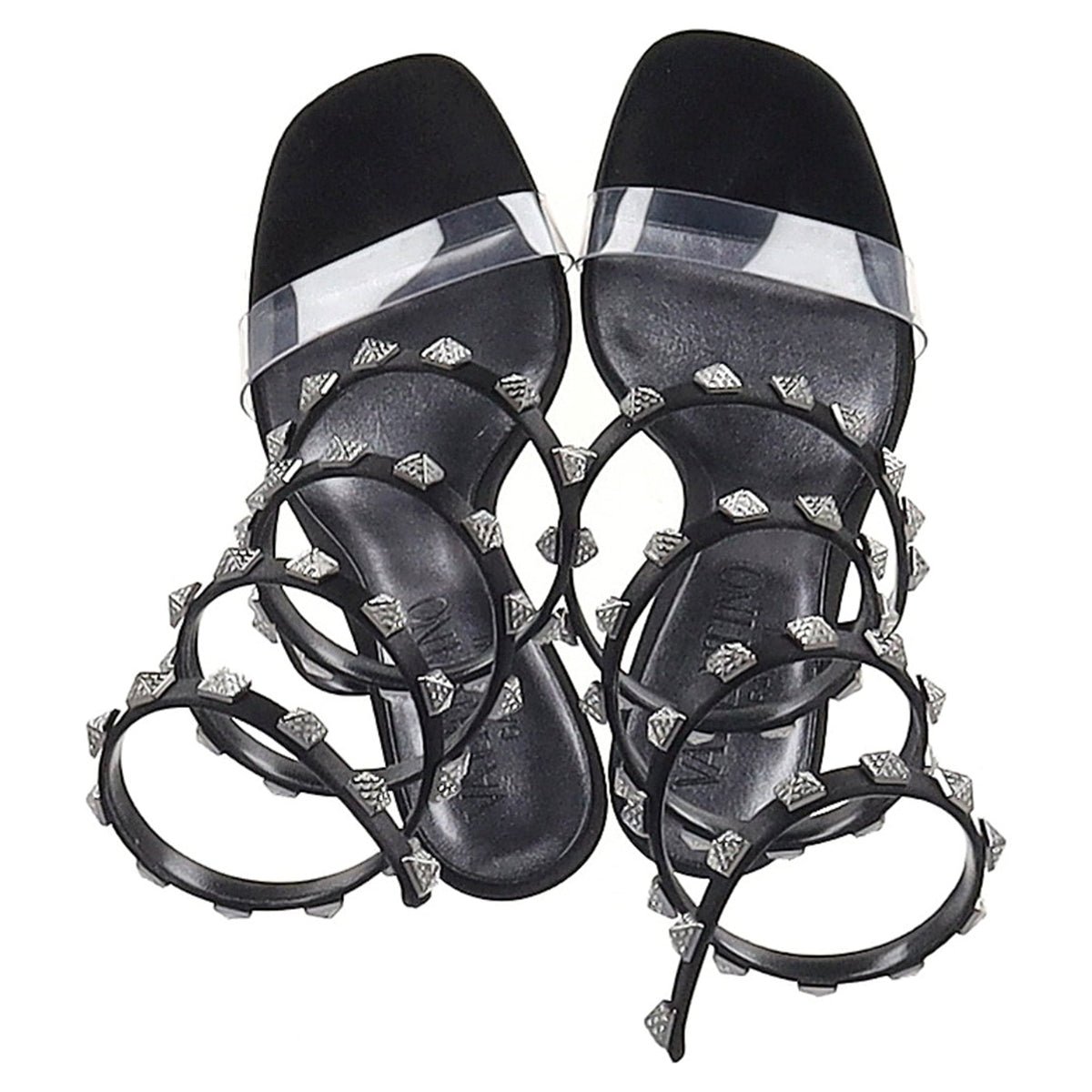 Valentino Garavani Rockstud Wrap Around Sandal Heels in Black Leather