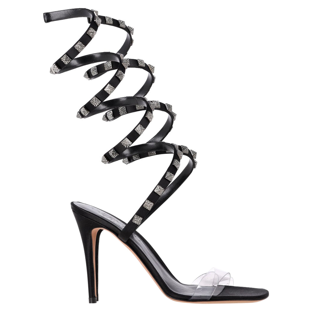 Valentino Garavani Rockstud Wrap Around Sandal Heels in Black Leather