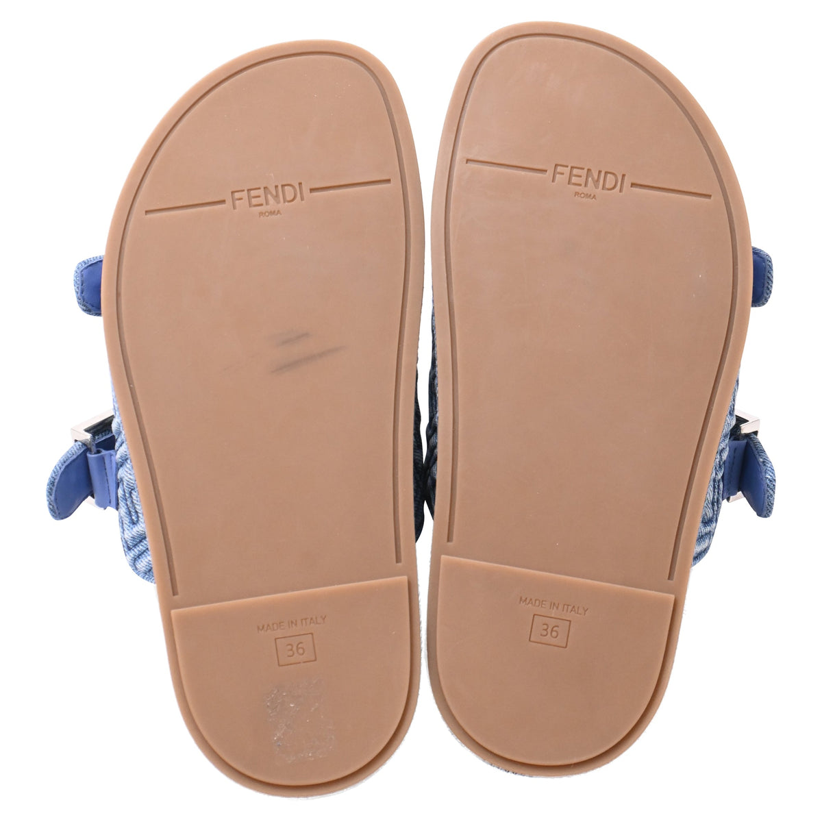 Fendi FF Feel Slide Flat Sandals in Blue Cotton Denim