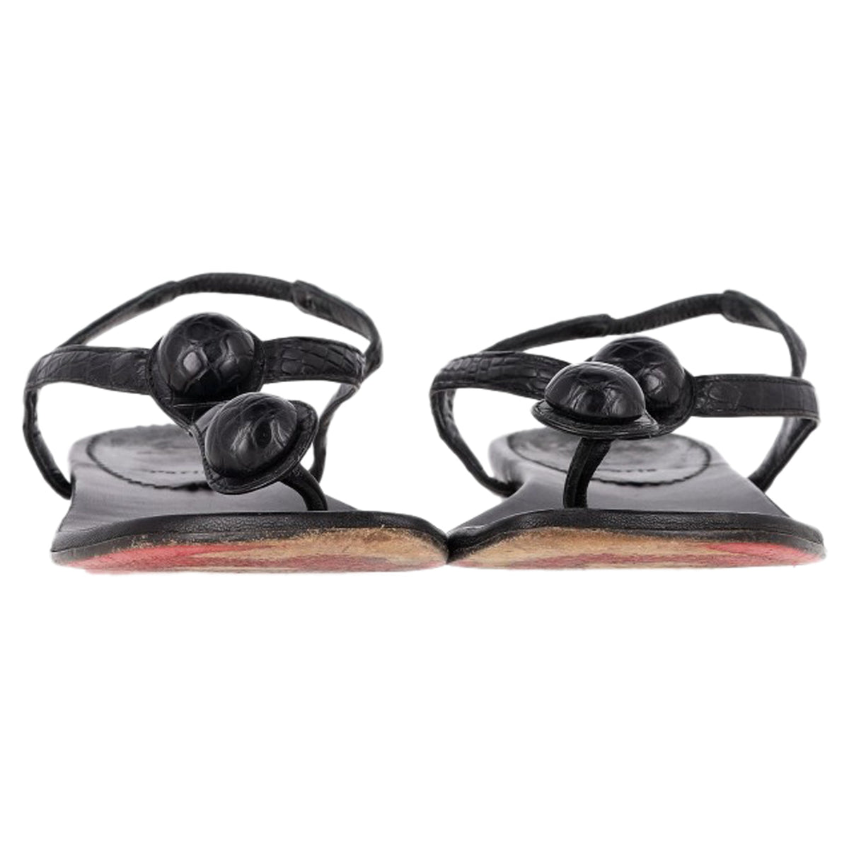 Christian Louboutin Thong Ankle Strap Sandals in Black Leather
