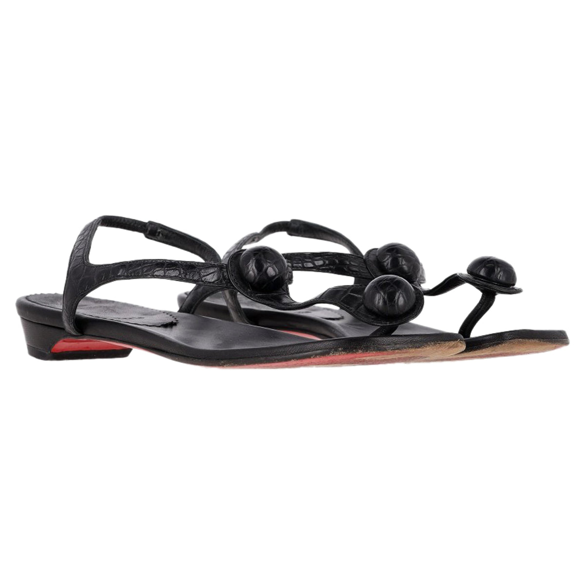 Christian Louboutin Thong Ankle Strap Sandals in Black Leather