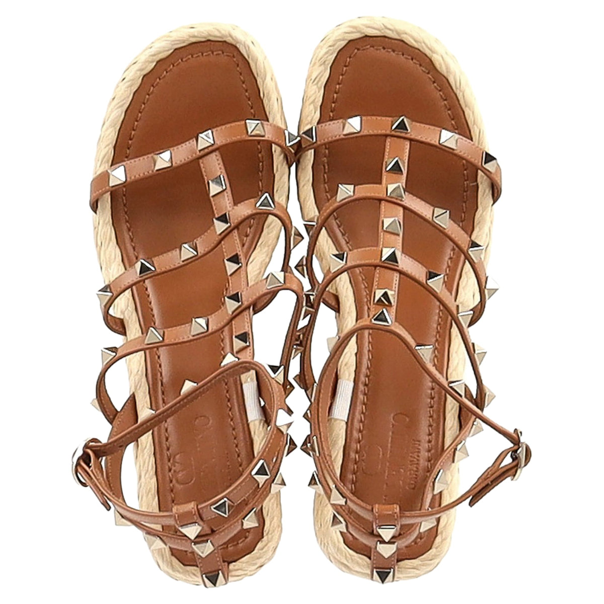 Valentino Garavani Rockstud Wedge Sandals in Brown Calf Leather