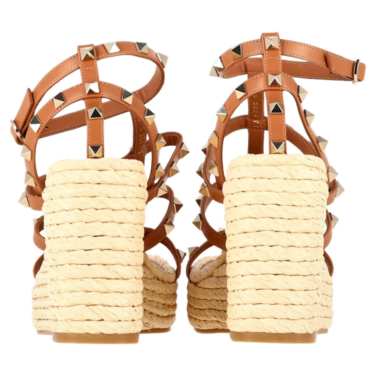Valentino Garavani Rockstud Wedge Sandals in Brown Calf Leather