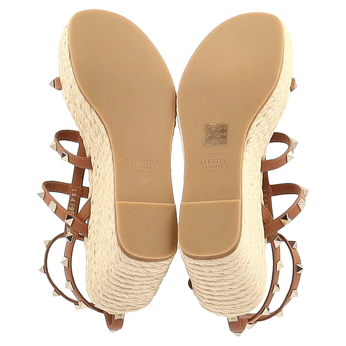Valentino Garavani Rockstud Wedge Sandals in Brown Calf Leather