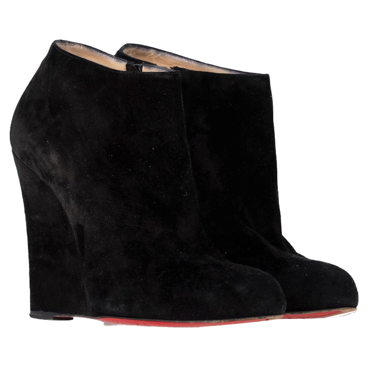 Christian Louboutin Belle Zeppa Wedge Ankle Boots in Black Suede