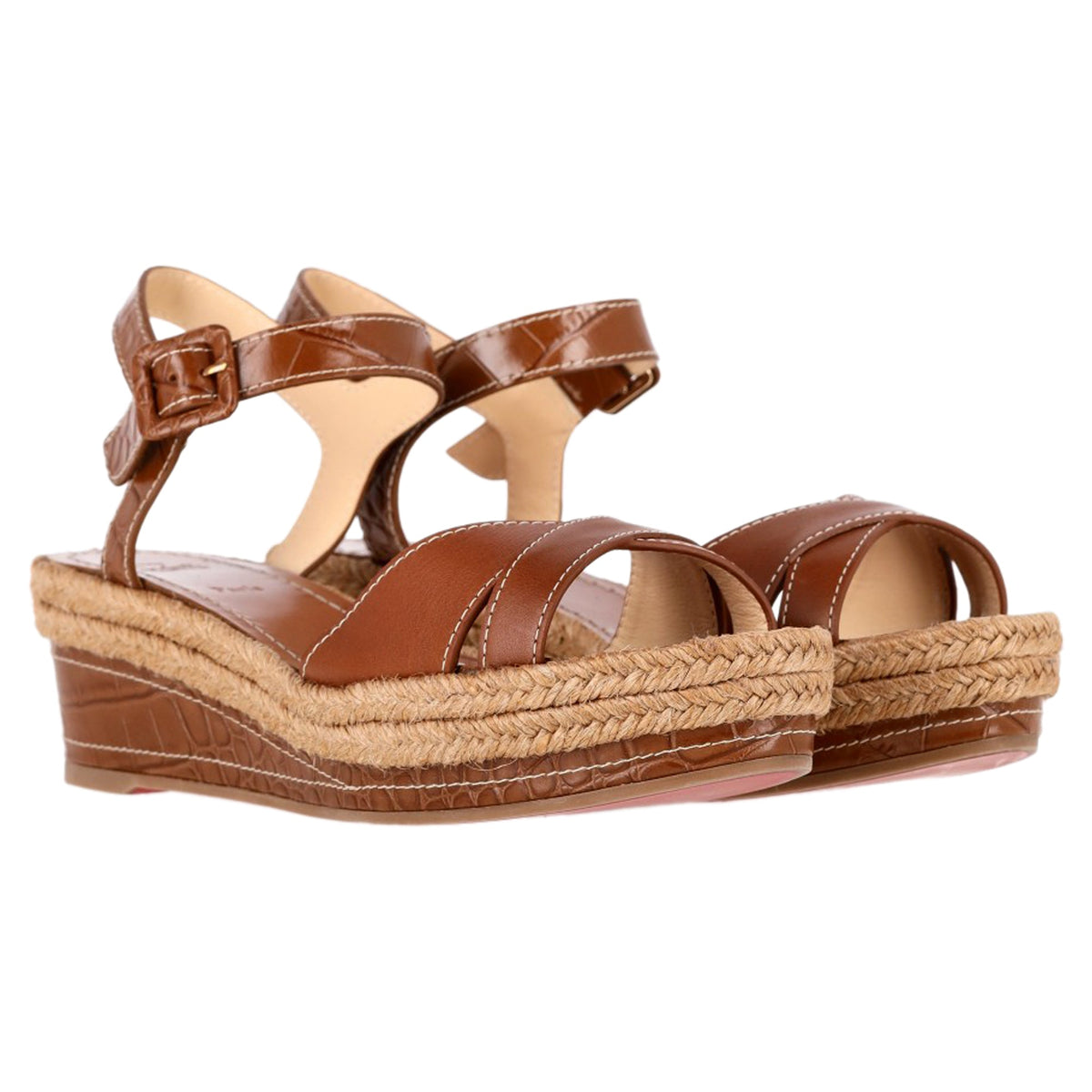 Christian Louboutin Almerio 60 Wedge Sandals in Brown Leather