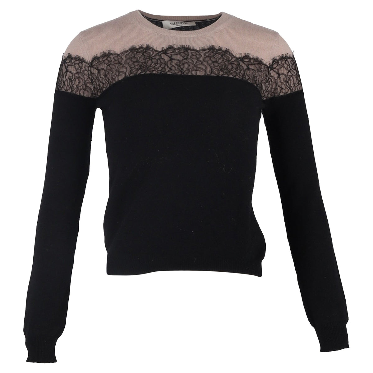 Valentino Garavani Lace-Trimmed Sweater in Black and Beige Wool