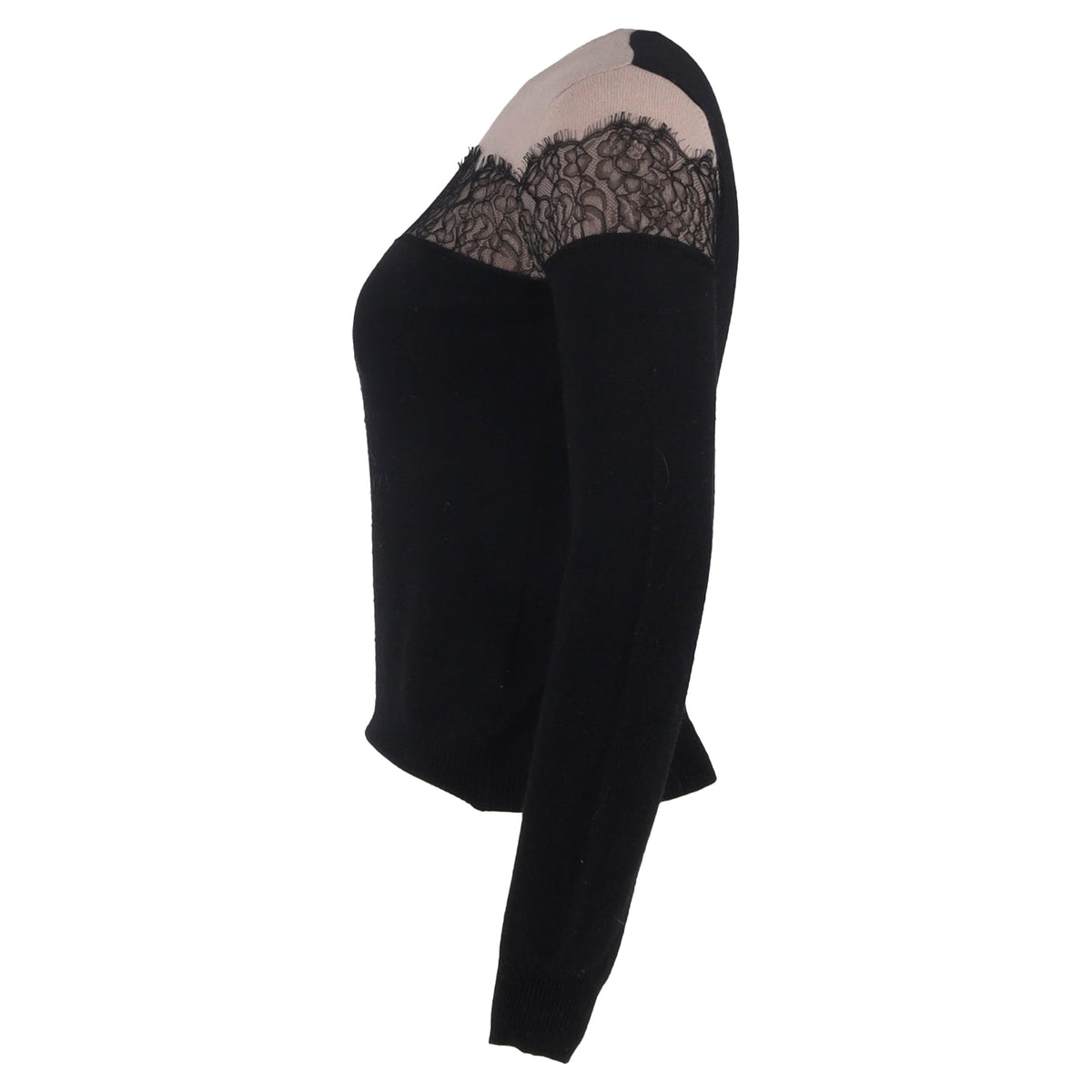Valentino Garavani Lace-Trimmed Sweater in Black and Beige Wool