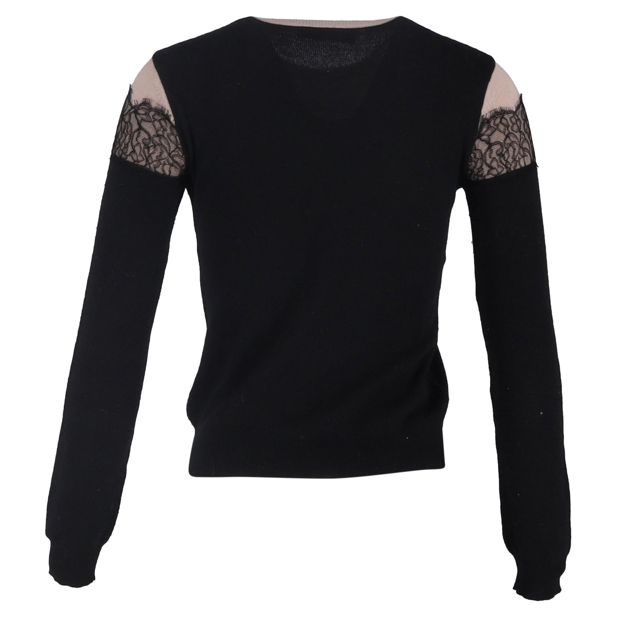 Valentino Garavani Lace-Trimmed Sweater in Black and Beige Wool
