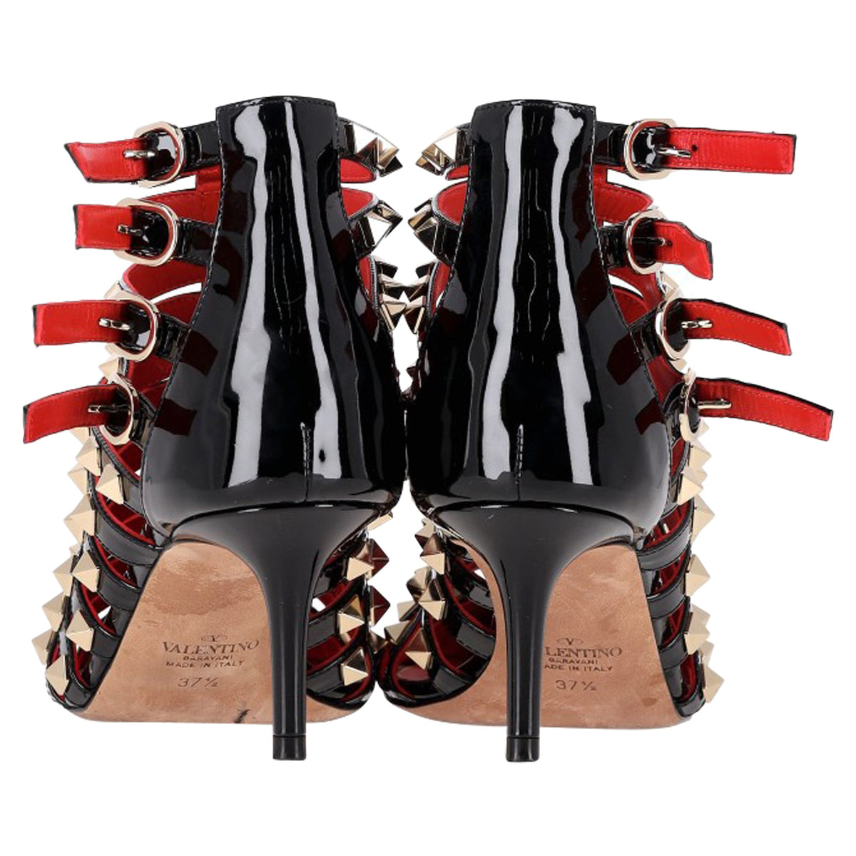 Valentino Alcove Rockstud Gladiator Booties in Black Patent Leather